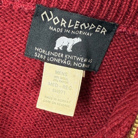 Norlender Norway Ski Sweater M Red Wool Blend Quarter Zip Pullover Excellent - Picture 8 of 11